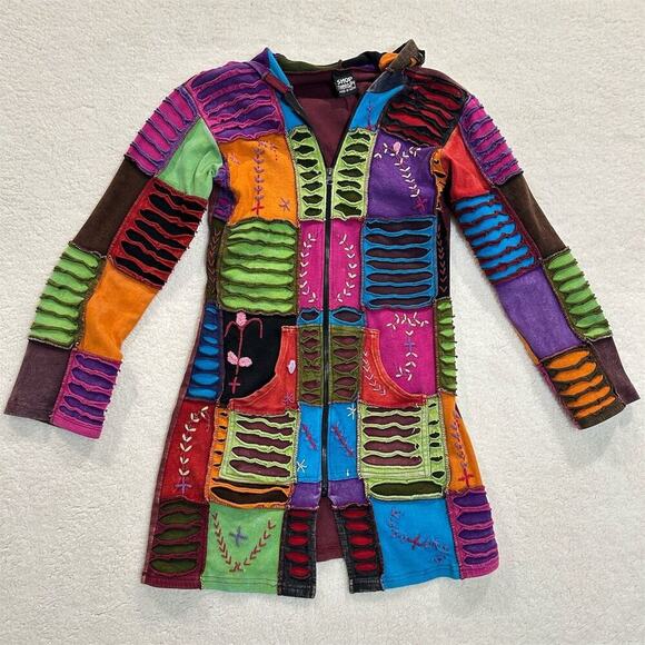 Shop Hippie Jackets & Blazers - Shop Hippie Boho Hippie Multicolor Patchwork Hoodie Jacket Small 16 p2p